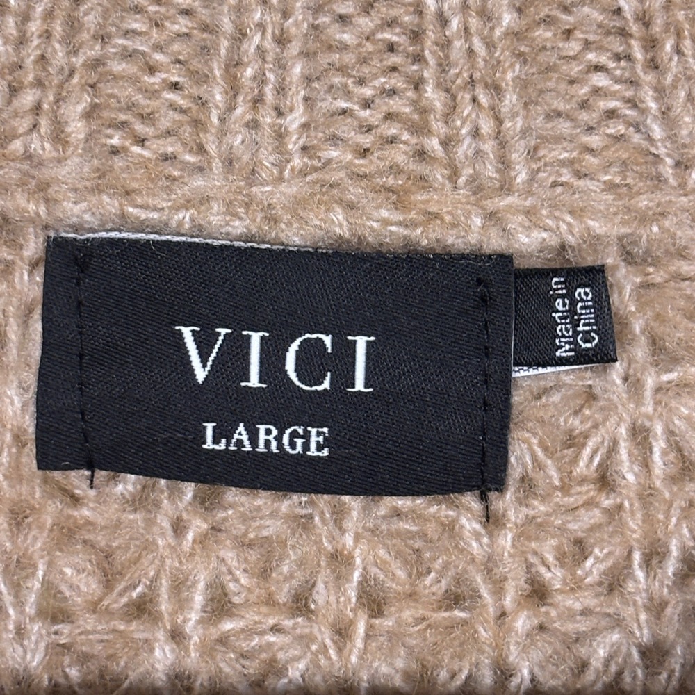 VICI Harper Cable Knit Cardigan In Taupe Tan Women Size Large Crewneck Warm Cozy - Picture 5 of 10